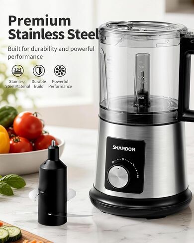 SHARDOR Electric Food Processor, 4 Cup Food Chopper with 3 Speed Settings (Pulse + Hands-Free 1&2), 400W Powerful Motor, 4 Bi-Level Blades and Whisk Attachment, BPA-Free, Stainless Steel in Saudi Arabia