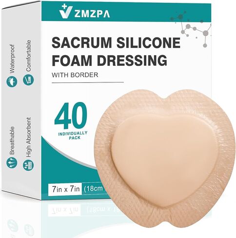 Sacral Foam Dressing, Sacrum Silicone Foam Dressing with Border, 7x7 Large Bandage for Bed Sores On Buttocks, Super Absorbent Pressure Sore Prevention Pads, Waterproof & Breathable Wound Dressing (10) in Saudi Arabia