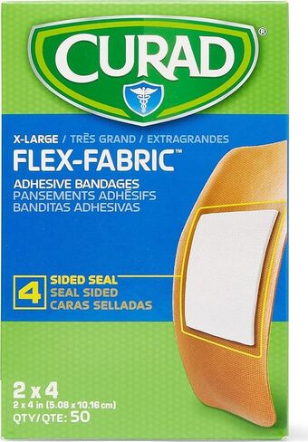 CURAD Flex-Fabric Adhesive Bandages, X‑Large 2 x 4 Inch, 50 Count, | Woven Fabric Stretch, Breathable, Seals on All Four Sides, Absorbent Pad, Long-Lasting Protection in Saudi Arabia