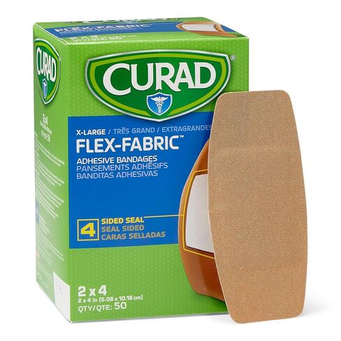 CURAD Flex-Fabric Adhesive Bandages, X‑Large 2 x 4 Inch, 50 Count, | Woven Fabric Stretch, Breathable, Seals on All Four Sides, Absorbent Pad, Long-Lasting Protection in Saudi Arabia
