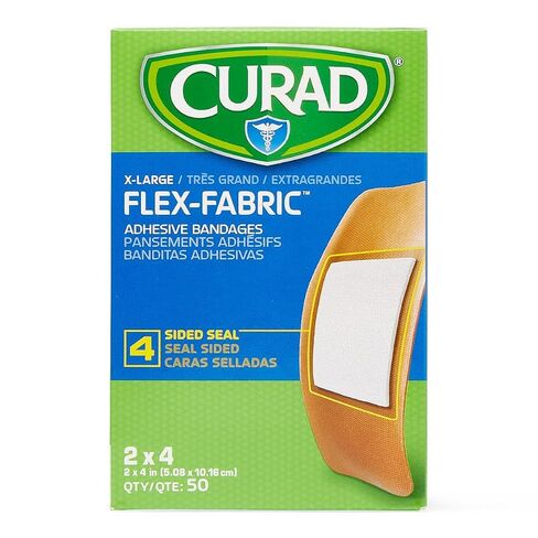 CURAD Flex-Fabric Adhesive Bandages, X‑Large 2 x 4 Inch, 50 Count, | Woven Fabric Stretch, Breathable, Seals on All Four Sides, Absorbent Pad, Long-Lasting Protection in Saudi Arabia