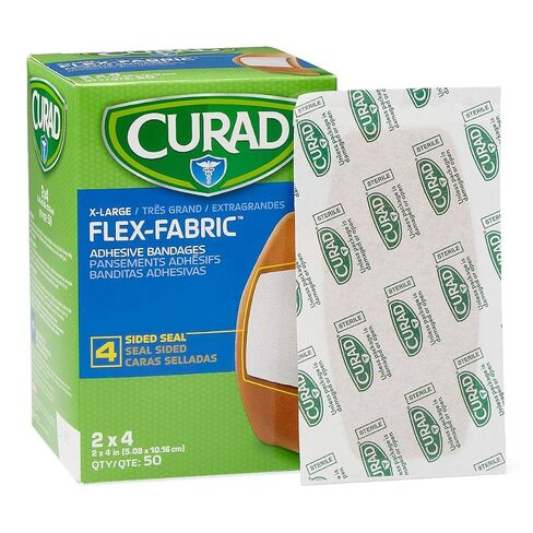 CURAD Flex-Fabric Adhesive Bandages, X‑Large 2 x 4 Inch, 50 Count, | Woven Fabric Stretch, Breathable, Seals on All Four Sides, Absorbent Pad, Long-Lasting Protection in Saudi Arabia