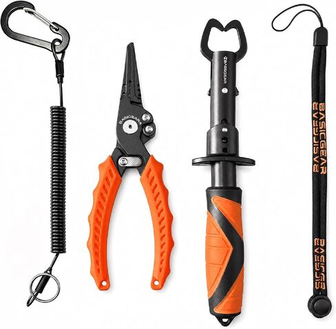 4-Piece Fishing Tool Kit, Stainless Steel Pliers, Orange | For Hook Removal And Crimping, Corrosion-Resistant Hardware, Coiled Lanyard, Braid Cutter in Saudi Arabia