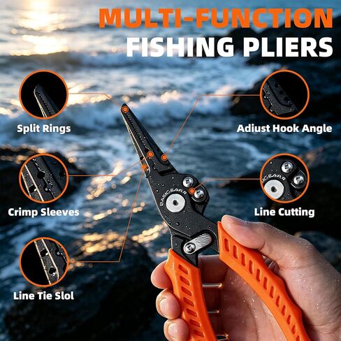 4-Piece Fishing Tool Kit, Stainless Steel Pliers, Orange | For Hook Removal And Crimping, Corrosion-Resistant Hardware, Coiled Lanyard, Braid Cutter in Saudi Arabia