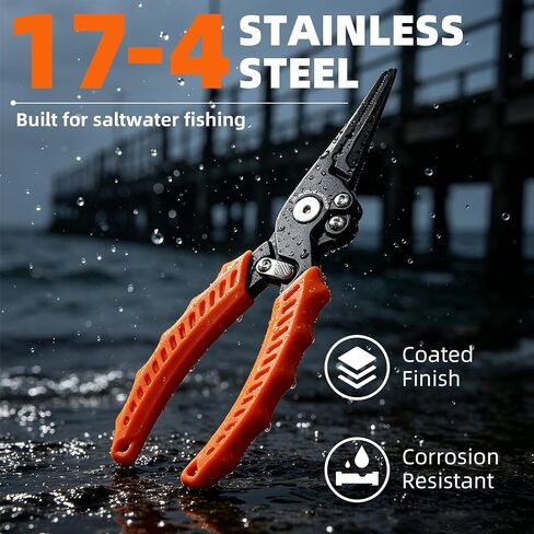 4-Piece Fishing Tool Kit, Stainless Steel Pliers, Orange | For Hook Removal And Crimping, Corrosion-Resistant Hardware, Coiled Lanyard, Braid Cutter in Saudi Arabia