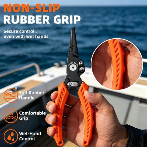4-Piece Fishing Tool Kit, Stainless Steel Pliers, Orange | For Hook Removal And Crimping, Corrosion-Resistant Hardware, Coiled Lanyard, Braid Cutter in Saudi Arabia