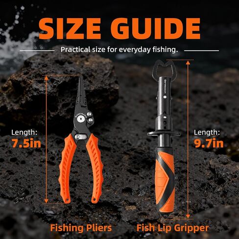 4-Piece Fishing Tool Kit, Stainless Steel Pliers, Orange | For Hook Removal And Crimping, Corrosion-Resistant Hardware, Coiled Lanyard, Braid Cutter in Saudi Arabia
