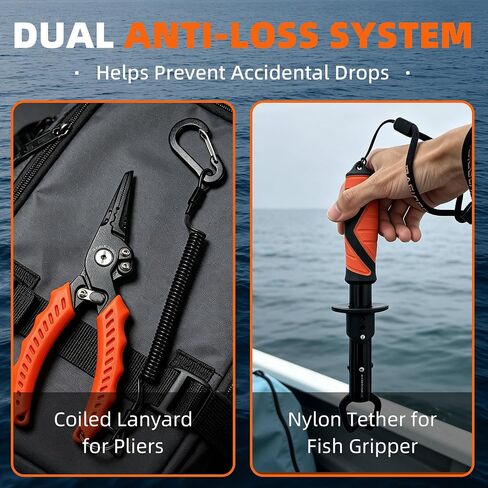 4-Piece Fishing Tool Kit, Stainless Steel Pliers, Orange | For Hook Removal And Crimping, Corrosion-Resistant Hardware, Coiled Lanyard, Braid Cutter in Saudi Arabia