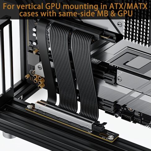 RGEEK PCIe 5.0 Riser Cable X16, 200mm Right Angle for Vertical GPU Mount | Compatible PCIe 4.0, EMI Shielded, Fits ATX MATX Case for Professional Graphics Cards RTX 5080 5090 RX 9070 A100 A800 in Saudi Arabia