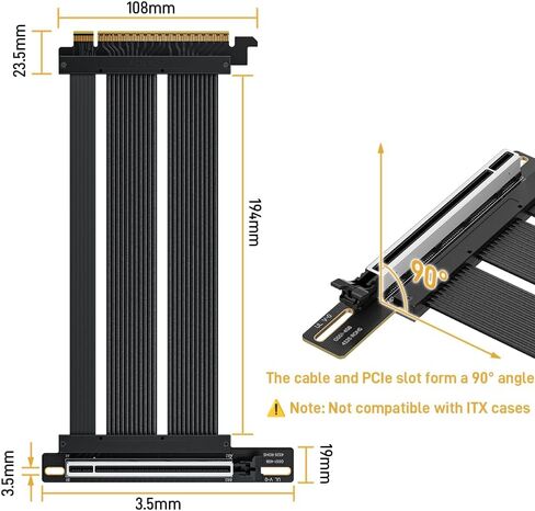 RGEEK PCIe 5.0 Riser Cable X16, 200mm Right Angle for Vertical GPU Mount | Compatible PCIe 4.0, EMI Shielded, Fits ATX MATX Case for Professional Graphics Cards RTX 5080 5090 RX 9070 A100 A800 in Saudi Arabia