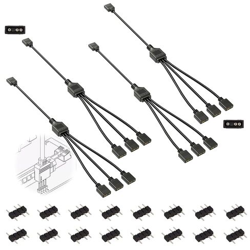 3Pin ARGB Splitter Cable, 1-to-3 Female to Female Extension Cord | 5V Addressable RGB Splitter, 4 Pcs with 16 Male Pins for PC Chassis Fans, CPU Coolers & Computer Heat Sinks in Saudi Arabia