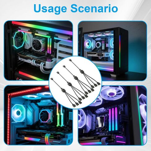 3Pin ARGB Splitter Cable, 1-to-3 Female to Female Extension Cord | 5V Addressable RGB Splitter, 4 Pcs with 16 Male Pins for PC Chassis Fans, CPU Coolers & Computer Heat Sinks in Saudi Arabia