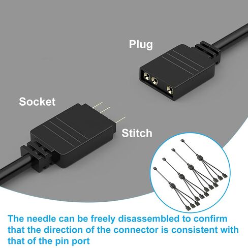 3Pin ARGB Splitter Cable, 1-to-3 Female to Female Extension Cord | 5V Addressable RGB Splitter, 4 Pcs with 16 Male Pins for PC Chassis Fans, CPU Coolers & Computer Heat Sinks in Saudi Arabia