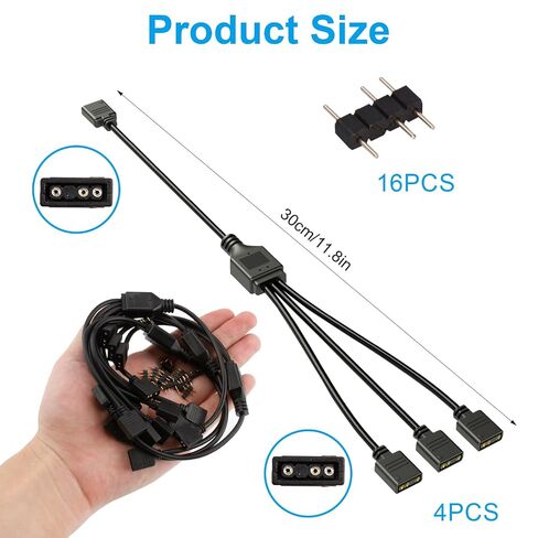3Pin ARGB Splitter Cable, 1-to-3 Female to Female Extension Cord | 5V Addressable RGB Splitter, 4 Pcs with 16 Male Pins for PC Chassis Fans, CPU Coolers & Computer Heat Sinks in Saudi Arabia