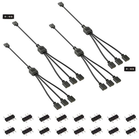 3Pin ARGB Splitter Cable, 1-to-3 Female to Female Extension Cord | 5V Addressable RGB Splitter, 4 Pcs with 16 Male Pins for PC Chassis Fans, CPU Coolers & Computer Heat Sinks in Saudi Arabia