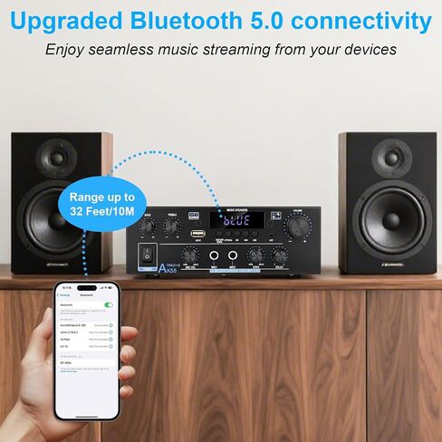 Romica AK55 Stereo Audio Amplifier, 2 Channel 500W Bluetooth 5.0 Home Audio Stereo Receivers with FM, Echo, AUX, USB, SD, MIC, Optical & Coaxial Inputs, AMP for Passive Speakers and Active subwoofer in Saudi Arabia