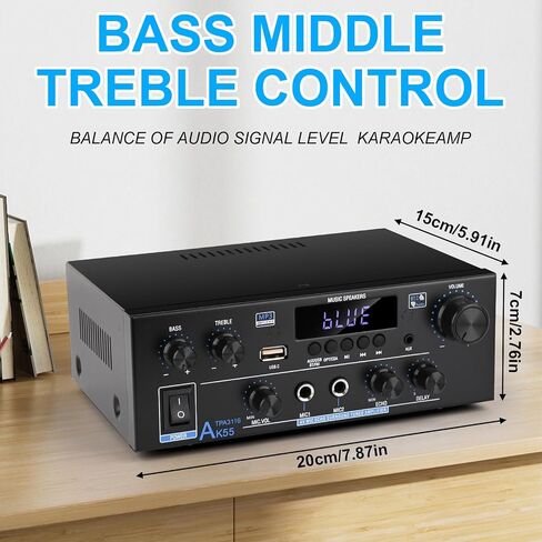 Romica AK55 Stereo Audio Amplifier, 2 Channel 500W Bluetooth 5.0 Home Audio Stereo Receivers with FM, Echo, AUX, USB, SD, MIC, Optical & Coaxial Inputs, AMP for Passive Speakers and Active subwoofer in Saudi Arabia