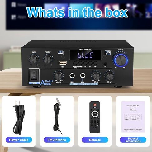 Romica AK55 Stereo Audio Amplifier, 2 Channel 500W Bluetooth 5.0 Home Audio Stereo Receivers with FM, Echo, AUX, USB, SD, MIC, Optical & Coaxial Inputs, AMP for Passive Speakers and Active subwoofer in Saudi Arabia