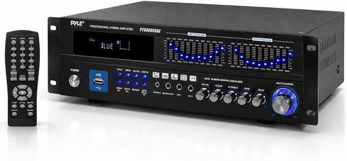Pyle Bluetooth Hybrid Home Amplifier - 6-Channel 2000W Rack Mount Power Amplifier Receiver w/ Radio - Dual 10 Band EQ, Karaoke Microphone x2, USB, RCA, COAX, OPT, DVD Inputs, HiDef Input and Output in Kuwait