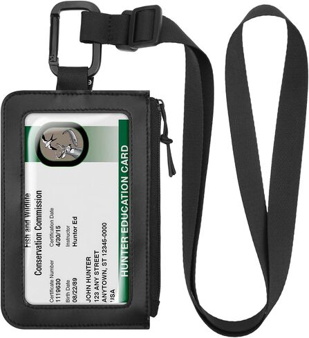 Hunting License Holder with Adjustable Lanyard, PU Leather Fishing License Holder Clear Window Tag Carrying Case with Metal Hook for Hunting Fishing Archery Permits in Kuwait