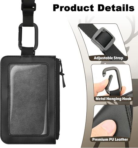 Hunting License Holder with Adjustable Lanyard, PU Leather Fishing License Holder Clear Window Tag Carrying Case with Metal Hook for Hunting Fishing Archery Permits in Kuwait