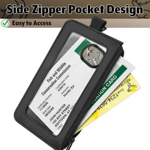 Hunting License Holder with Adjustable Lanyard, PU Leather Fishing License Holder Clear Window Tag Carrying Case with Metal Hook for Hunting Fishing Archery Permits in Kuwait