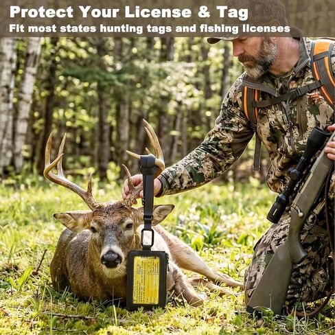 Hunting License Holder with Adjustable Lanyard, PU Leather Fishing License Holder Clear Window Tag Carrying Case with Metal Hook for Hunting Fishing Archery Permits in Kuwait
