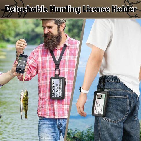 Hunting License Holder with Adjustable Lanyard, PU Leather Fishing License Holder Clear Window Tag Carrying Case with Metal Hook for Hunting Fishing Archery Permits in Kuwait