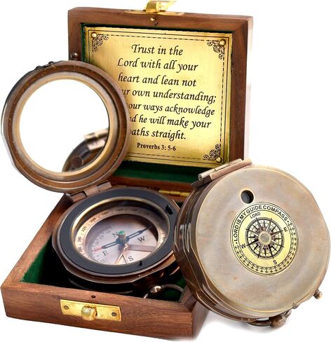 Trust in The Lord With All Your Heart - Proverbs 3:5-6 Quote Engraved Compass With Wooden Box, Greeting Card, Gift Compass, Graduation Day Gifts 2024 for Women Men Boys Girls in Saudi Arabia
