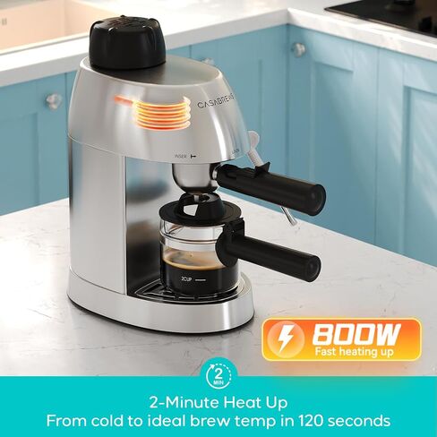 CASABREWS 3.5 Bar 4 Cup Espresso Cappuccino Machine with Milk Frother | Stainless Steel, Milk Frother, Dual Safety Switches, 800W, Compact for Home, Brew Espresso, Latte, Cappuccino, Iced Coffee in Saudi Arabia