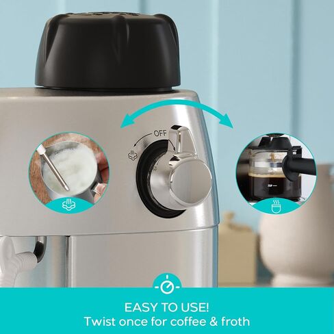 CASABREWS 3.5 Bar 4 Cup Espresso Cappuccino Machine with Milk Frother | Stainless Steel, Milk Frother, Dual Safety Switches, 800W, Compact for Home, Brew Espresso, Latte, Cappuccino, Iced Coffee in Saudi Arabia