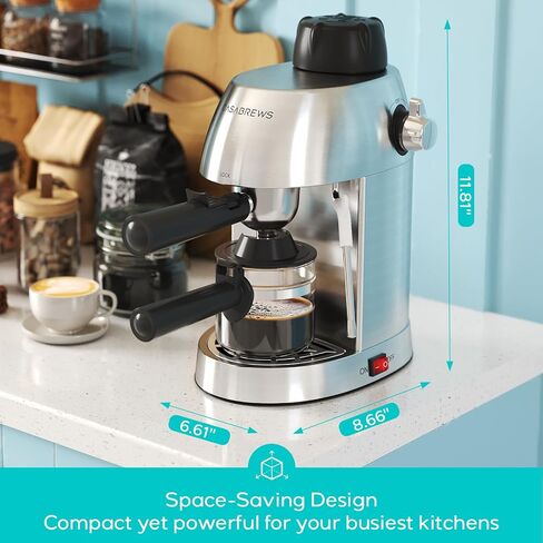 CASABREWS 3.5 Bar 4 Cup Espresso Cappuccino Machine with Milk Frother | Stainless Steel, Milk Frother, Dual Safety Switches, 800W, Compact for Home, Brew Espresso, Latte, Cappuccino, Iced Coffee in Saudi Arabia