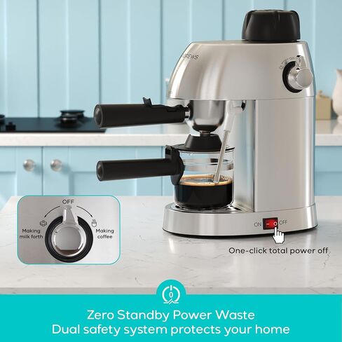 CASABREWS 3.5 Bar 4 Cup Espresso Cappuccino Machine with Milk Frother | Stainless Steel, Milk Frother, Dual Safety Switches, 800W, Compact for Home, Brew Espresso, Latte, Cappuccino, Iced Coffee in Saudi Arabia