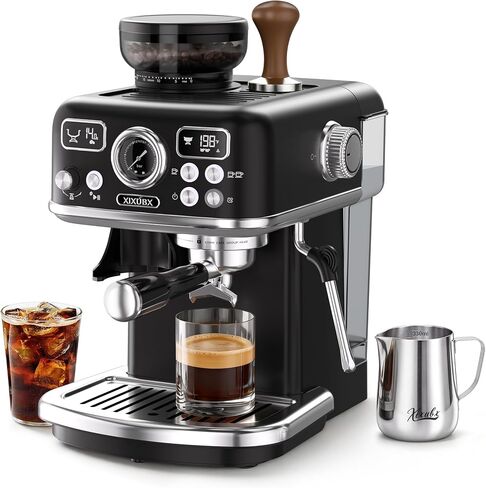 XIXUBX Espresso Machine with Grinder, PID & Programmable Settings, Black | 20-bar pump, cold coffee mode, 51mm portafilter, adjustable steam, 60 oz tank and milk pitcher for hot and iced drinks in Saudi Arabia