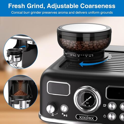 XIXUBX Espresso Machine with Grinder, PID & Programmable Settings, Black | 20-bar pump, cold coffee mode, 51mm portafilter, adjustable steam, 60 oz tank and milk pitcher for hot and iced drinks in Saudi Arabia