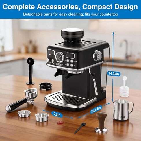 XIXUBX Espresso Machine with Grinder, PID & Programmable Settings, Black | 20-bar pump, cold coffee mode, 51mm portafilter, adjustable steam, 60 oz tank and milk pitcher for hot and iced drinks in Saudi Arabia