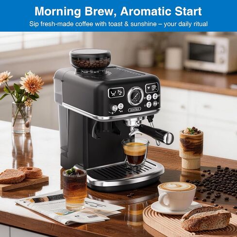 XIXUBX Espresso Machine with Grinder, PID & Programmable Settings, Black | 20-bar pump, cold coffee mode, 51mm portafilter, adjustable steam, 60 oz tank and milk pitcher for hot and iced drinks in Saudi Arabia