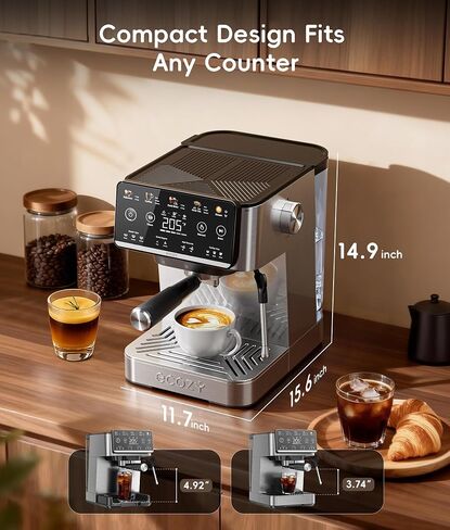 ecozy 4-in-1 Espresso Machine and Coffee Maker Combo with Milk Frother | Cold Brew & Over Ice, Interactive Touch Screen, Stainless Steel, Brezzano Elite Series for Lattes, Americanos in Saudi Arabia