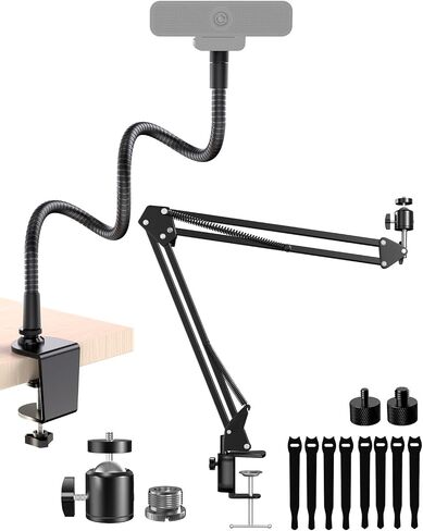 19" Gooseneck Webcam Mount & Rotatable Ballhead Webcam Boom Arm Bundle, 1/4" Thread, Multi Adapter for Streaming & Video Calls in Kuwait