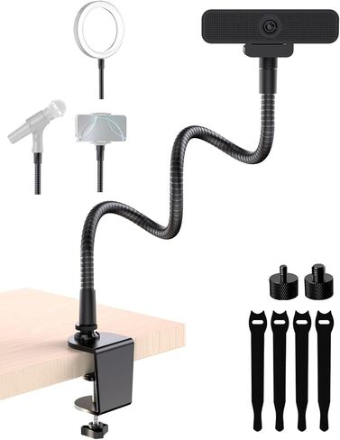 19" Gooseneck Webcam Mount & Rotatable Ballhead Webcam Boom Arm Bundle, 1/4" Thread, Multi Adapter for Streaming & Video Calls in Kuwait