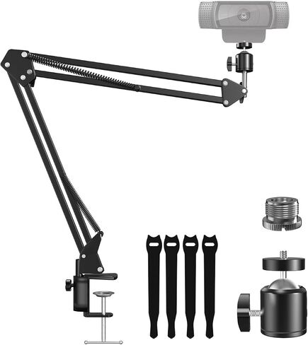 19" Gooseneck Webcam Mount & Rotatable Ballhead Webcam Boom Arm Bundle, 1/4" Thread, Multi Adapter for Streaming & Video Calls in Kuwait