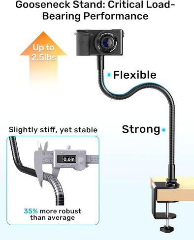 19" Gooseneck Webcam Mount & Rotatable Ballhead Webcam Boom Arm Bundle, 1/4" Thread, Multi Adapter for Streaming & Video Calls in Kuwait