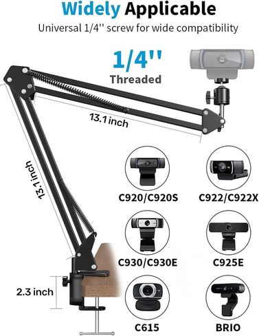 19" Gooseneck Webcam Mount & Rotatable Ballhead Webcam Boom Arm Bundle, 1/4" Thread, Multi Adapter for Streaming & Video Calls in Kuwait