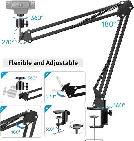 19" Gooseneck Webcam Mount & Rotatable Ballhead Webcam Boom Arm Bundle, 1/4" Thread, Multi Adapter for Streaming & Video Calls in Kuwait
