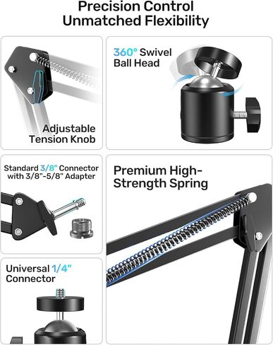 19" Gooseneck Webcam Mount & Rotatable Ballhead Webcam Boom Arm Bundle, 1/4" Thread, Multi Adapter for Streaming & Video Calls in Kuwait