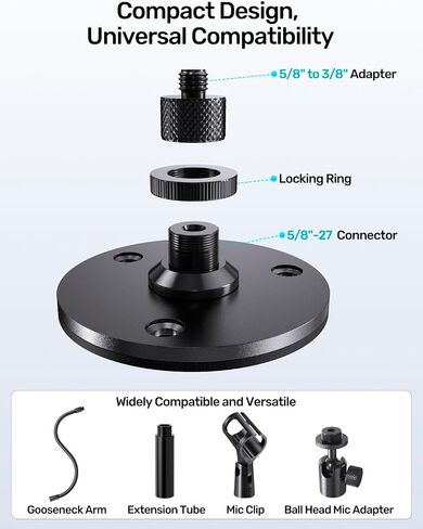 19" Gooseneck Webcam Desk Mount & Mic Flange Mount Bundle, 1/4" & 5/8" Thread, Metal Construction for Streaming & Studio DIY in Kuwait