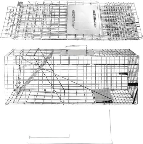 Live Animal Cage Trap, 24" x 7" x 8" Humane Squirrel Trap, Silver | Galvanized Iron, Easy to Set & Release, Folding Animal Trap with Handle for Squirrels, Rabbits, Stray Cats and Rodent in Kuwait
