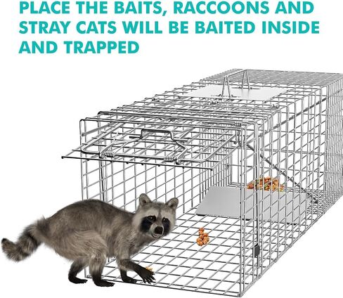 Live Animal Cage Trap, 24" x 7" x 8" Humane Squirrel Trap, Silver | Galvanized Iron, Easy to Set & Release, Folding Animal Trap with Handle for Squirrels, Rabbits, Stray Cats and Rodent in Kuwait