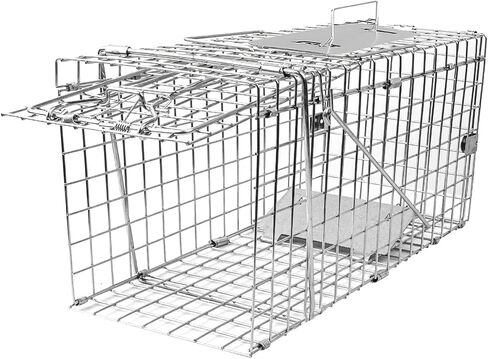 Live Animal Cage Trap, 24" x 7" x 8" Humane Squirrel Trap, Silver | Galvanized Iron, Easy to Set & Release, Folding Animal Trap with Handle for Squirrels, Rabbits, Stray Cats and Rodent in Kuwait