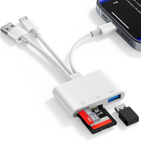 SD Card Reader for iPhone iPad Mac, 3 in 1 Memory SD Card Adapter, USB C & Lightning & USB-A Digital Camera Adapter to iPhone with SD/MicroSD/USB OTG Slots, High-Speed Plug & Play for Computer Laptop in Saudi Arabia